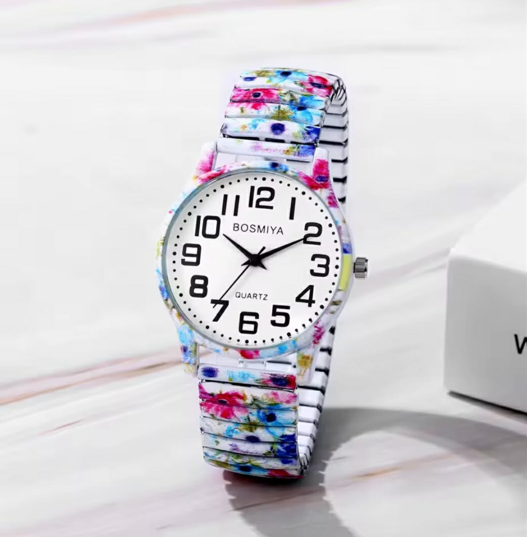 Montre pour femmes avec bracelet extensible - Modèle estival fleuri